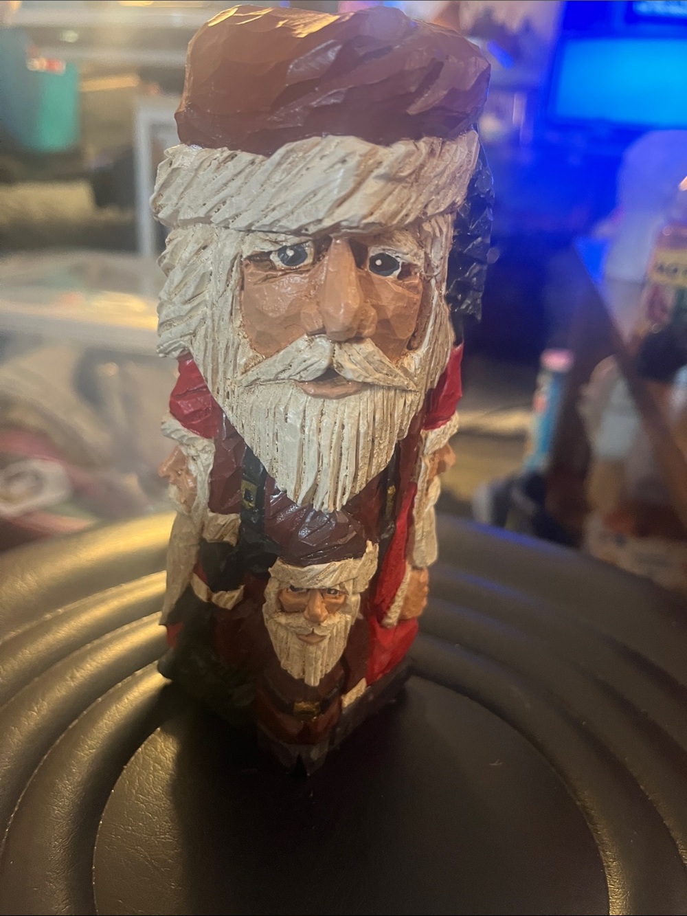 Hand-Carved Christmas Santa multi faced Wooden Statue 272 great rustic look